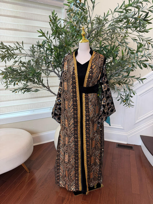 Black Embroidery Cardigan Abaya