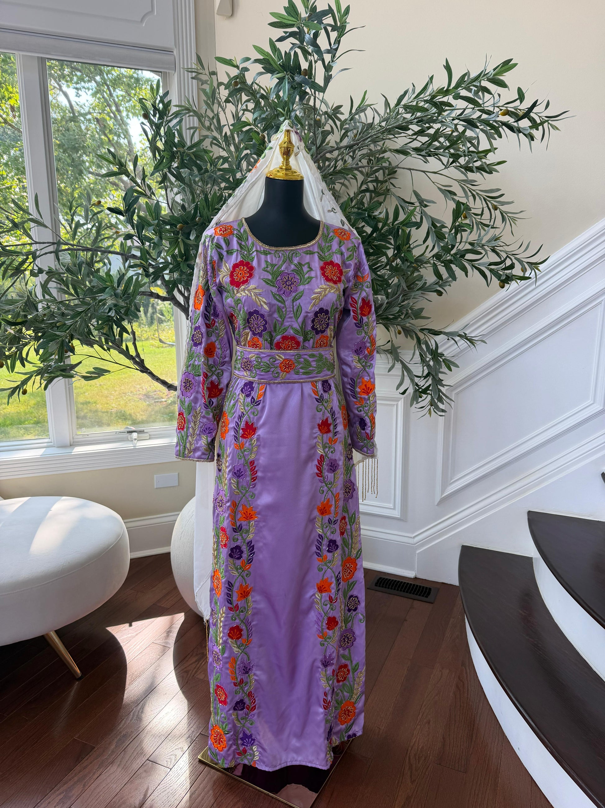 Lavender Floral Beaded Stone Thobe