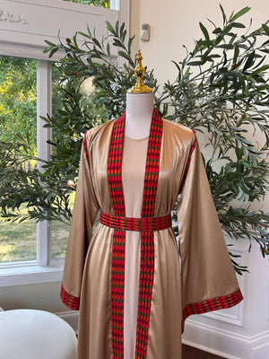 Golden Red Embroidery Tatreez Thobe