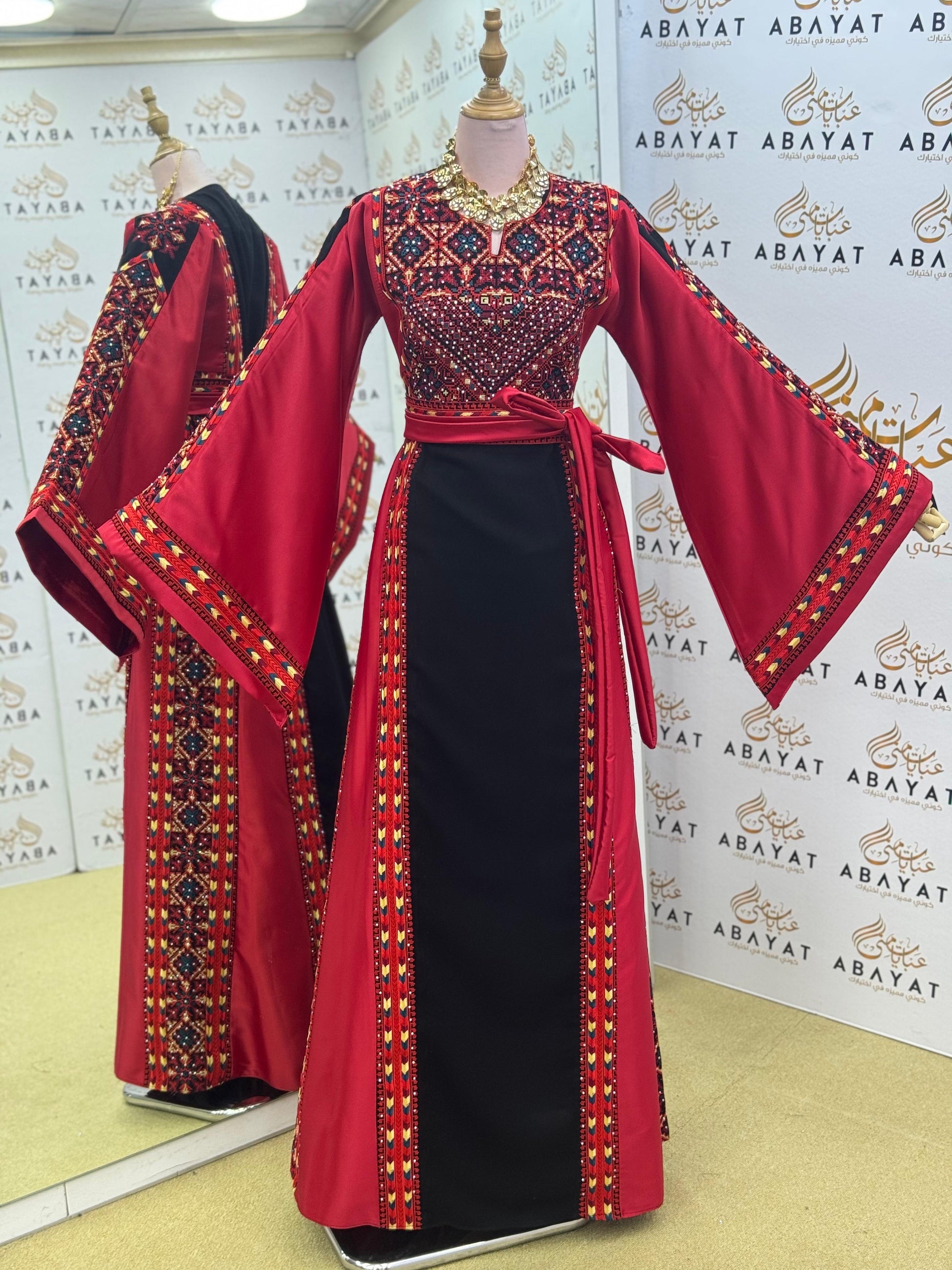 Palestinian Heritage Thobe – Red & Black Couture