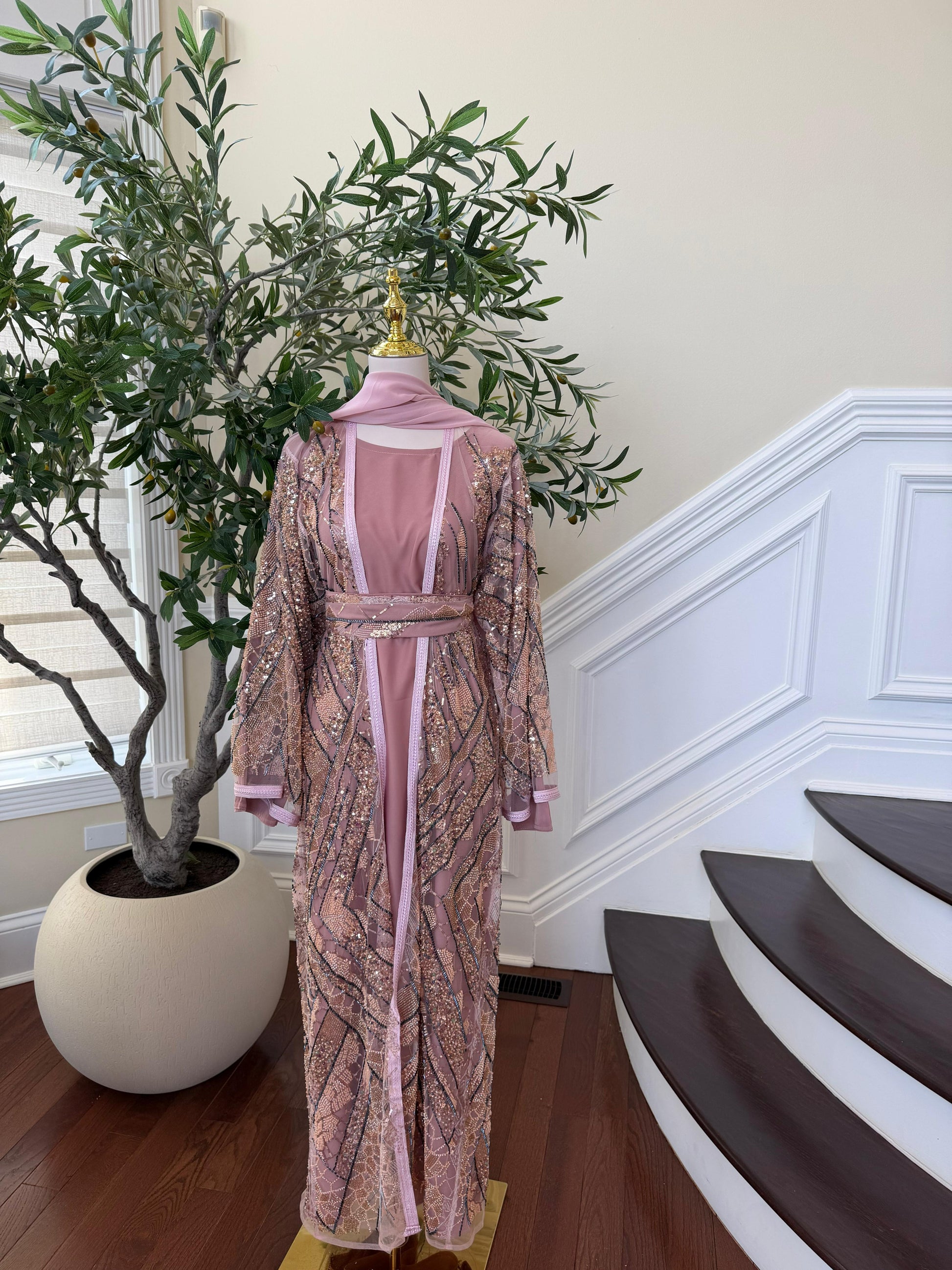 Pink Blush Sparkle Cardigan Abaya