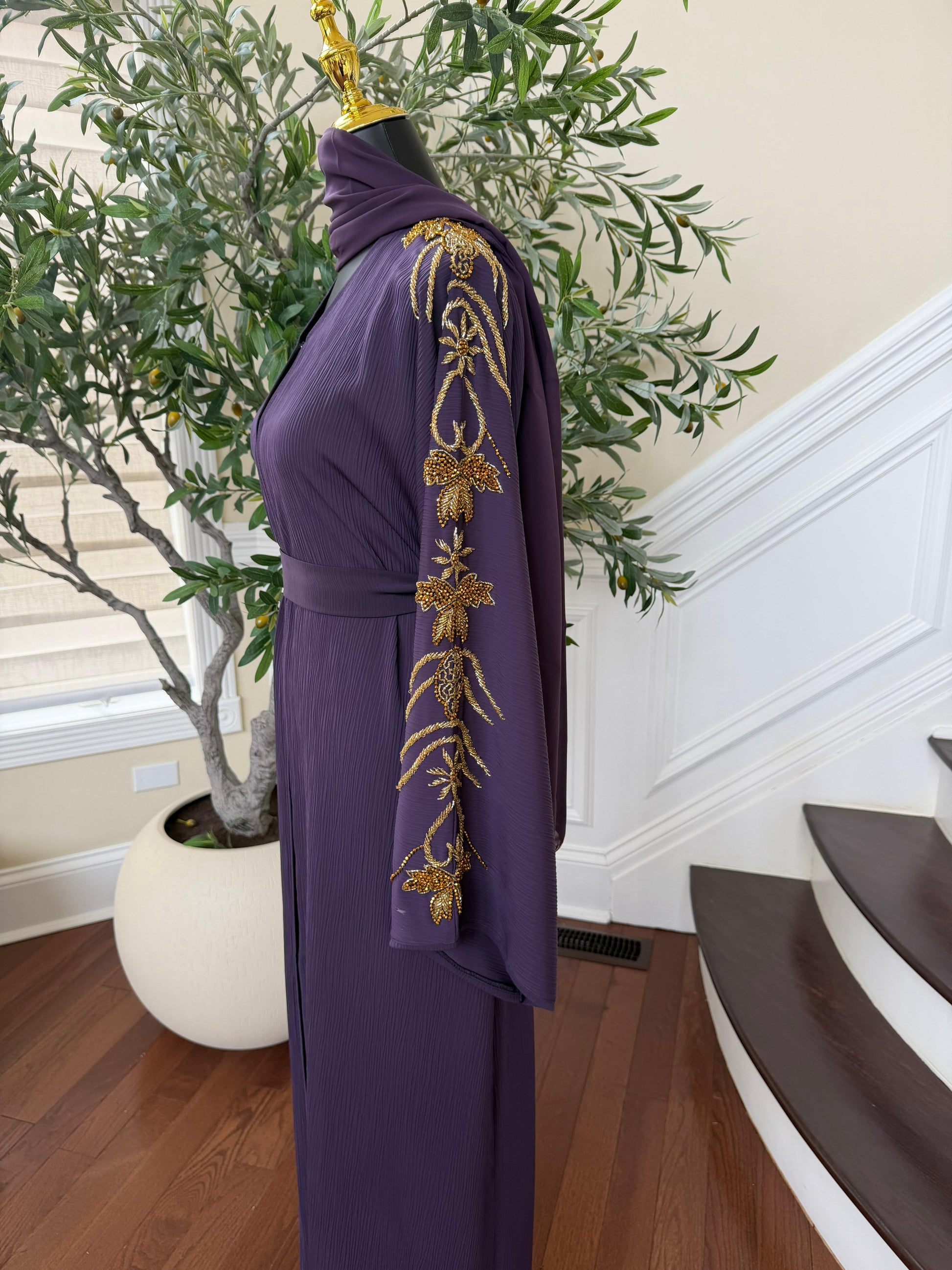 Purple Beaded Sleeve Abaya