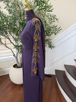 Purple Beaded Sleeve Abaya
