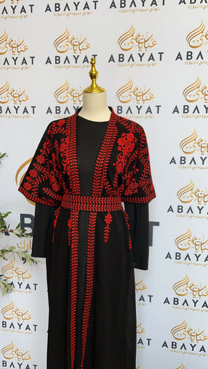 Red Tatreez Two Piece Abaya