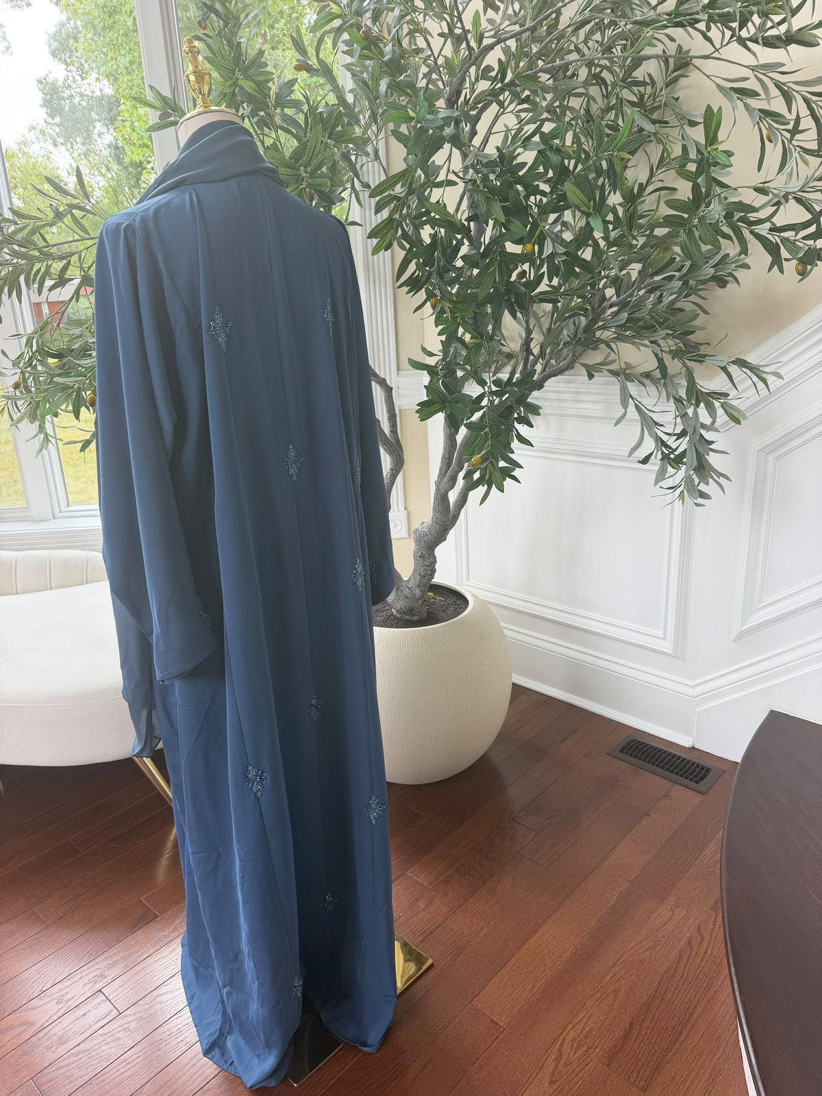 Blue Beaded Nada Fabric Charm Abaya