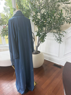 Blue Beaded Nada Fabric Charm Abaya