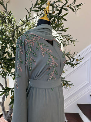 Mint Green Elegance Beaded Charm Abaya