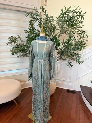 Mint Sequin Two Piece Abaya