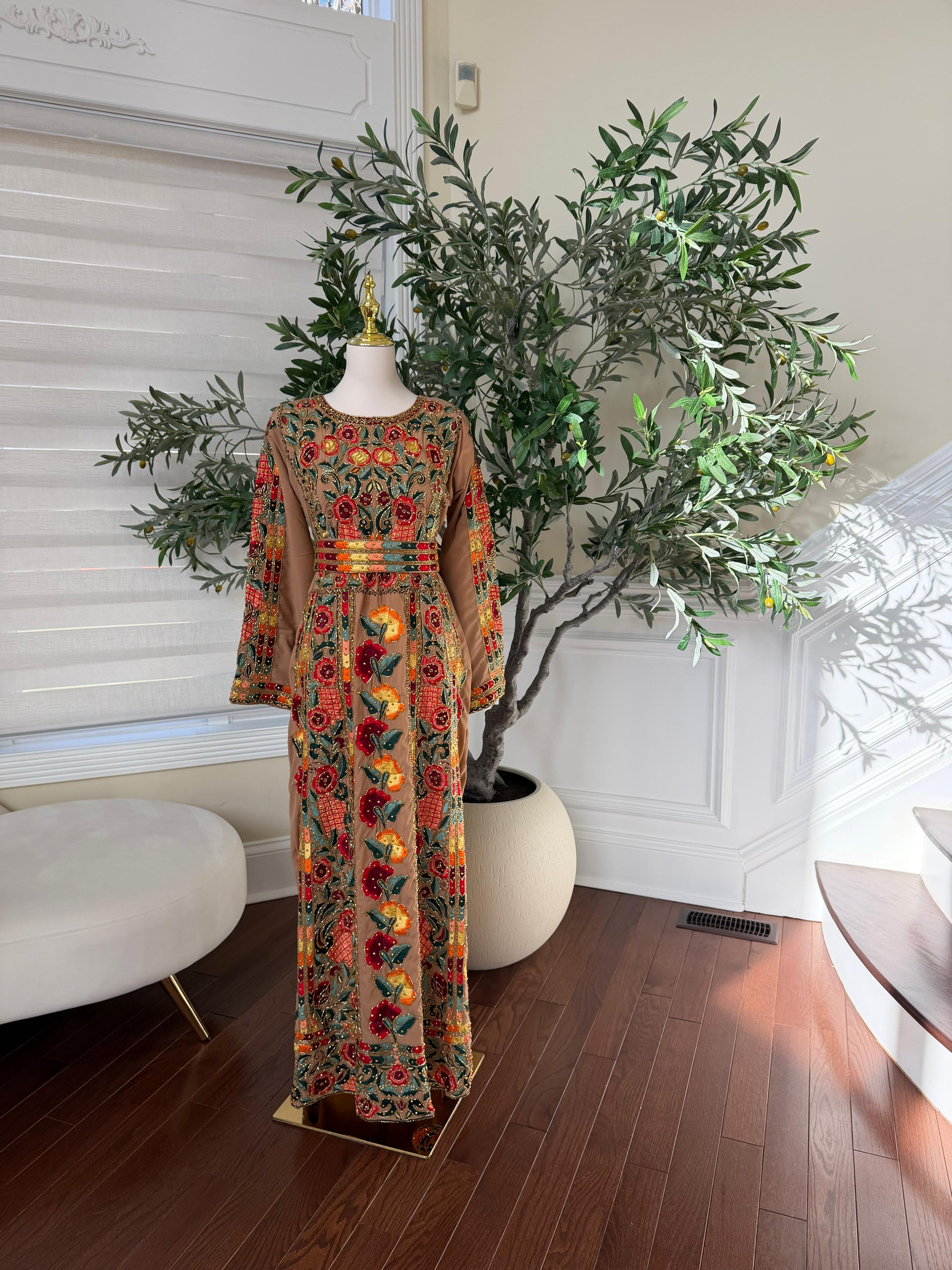 Tan Luxury Heavy Beaded Velvet Thobe