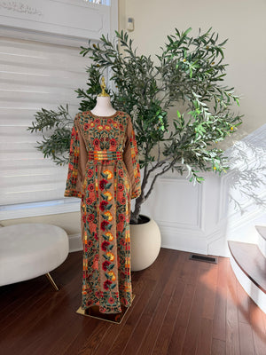 Tan Luxury Heavy Beaded Velvet Thobe