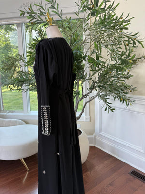 Black Luxe – Crystal-Adorned Kaftan with Sleeve Detail