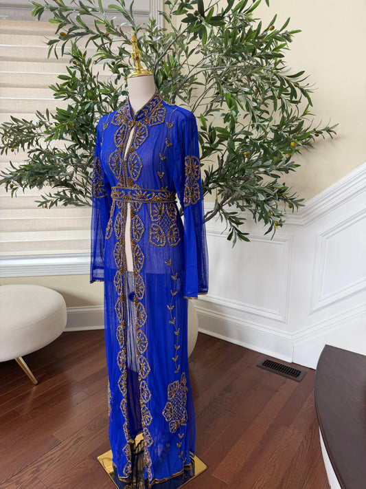 Royal Blue Golden Cardigan Abaya
