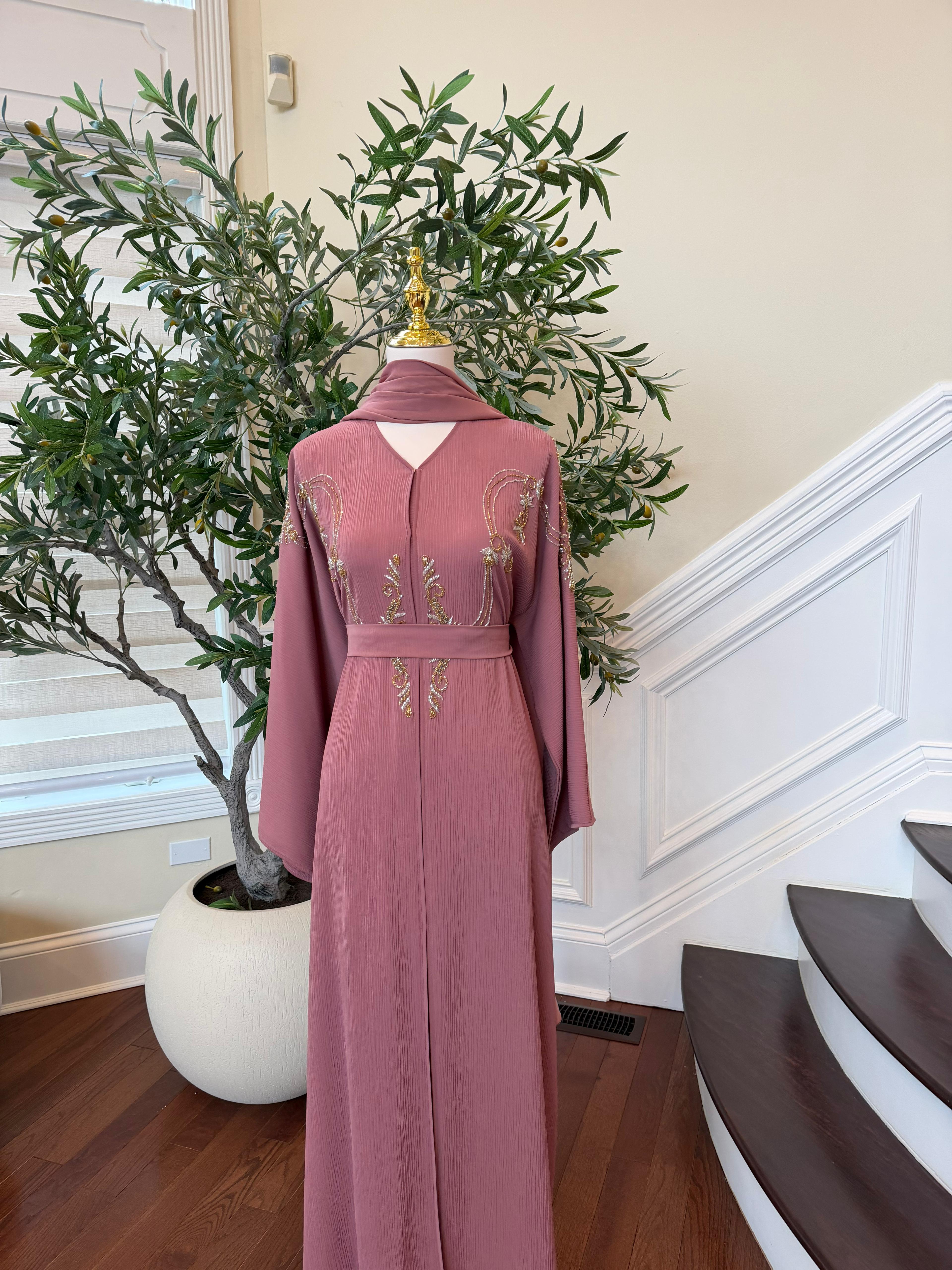 Blush Beaded Design Abaya