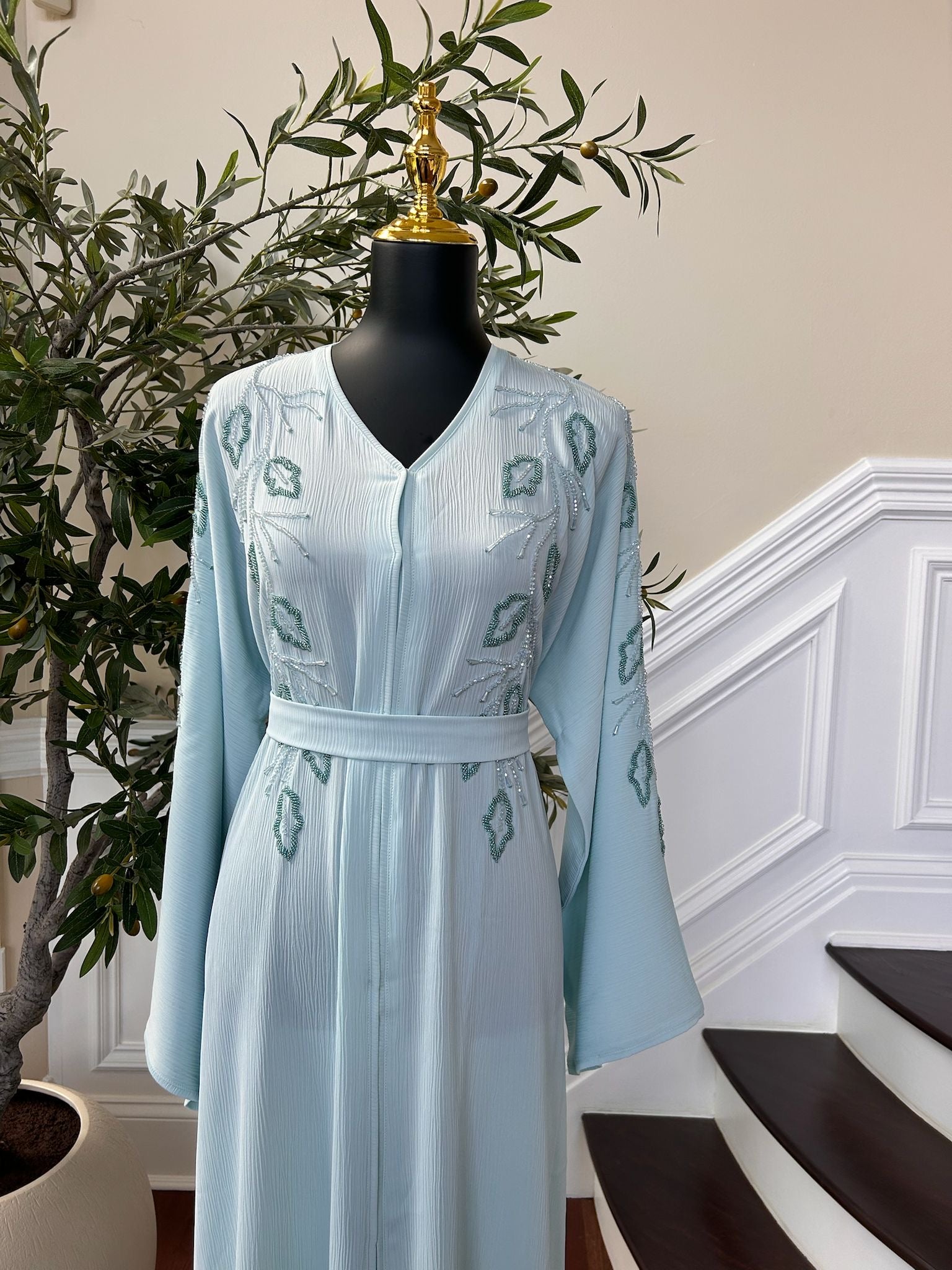 Baby Blue Design Charm Abaya