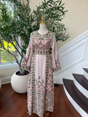 Cream Embroidery Green Tatreez Thobe