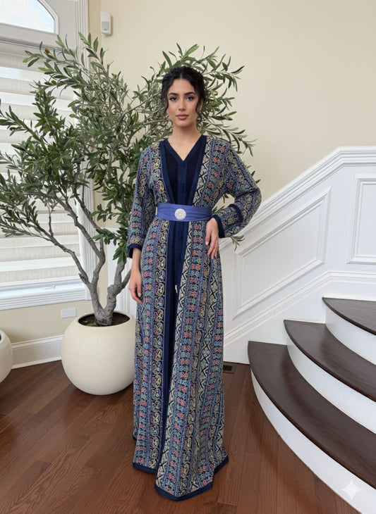 Navy Blue Embroidery Detail Kuftan