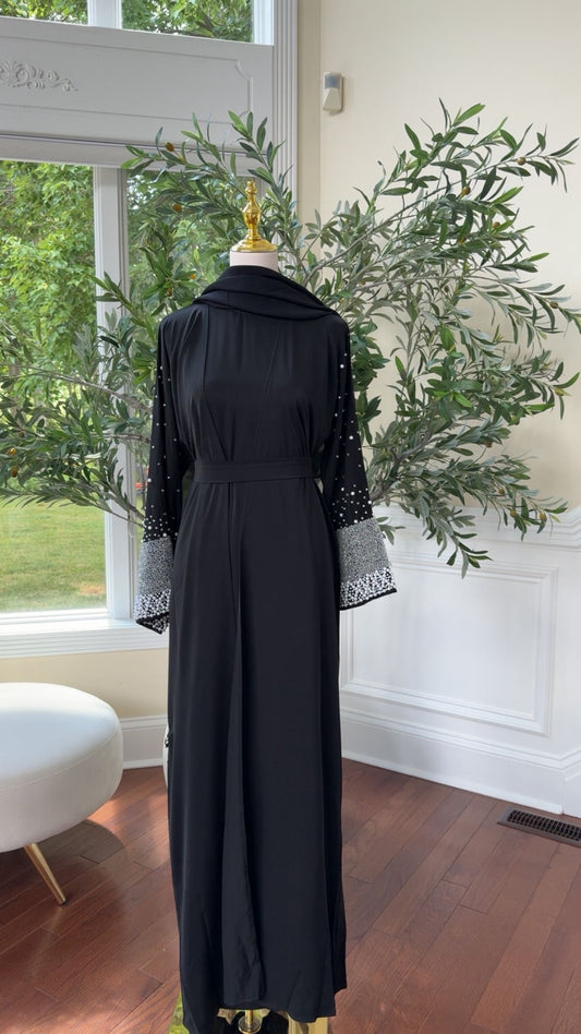 Black Beaded Charm Abaya