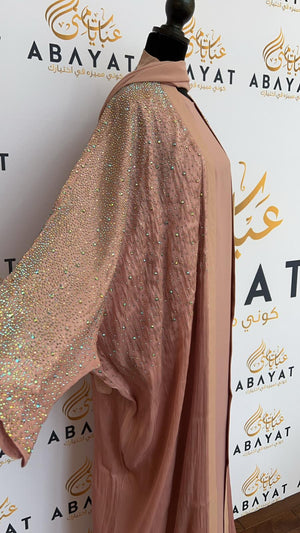 Elegant Blush Pink Sparkled Abaya Set with Coordinating Hijab #8097623