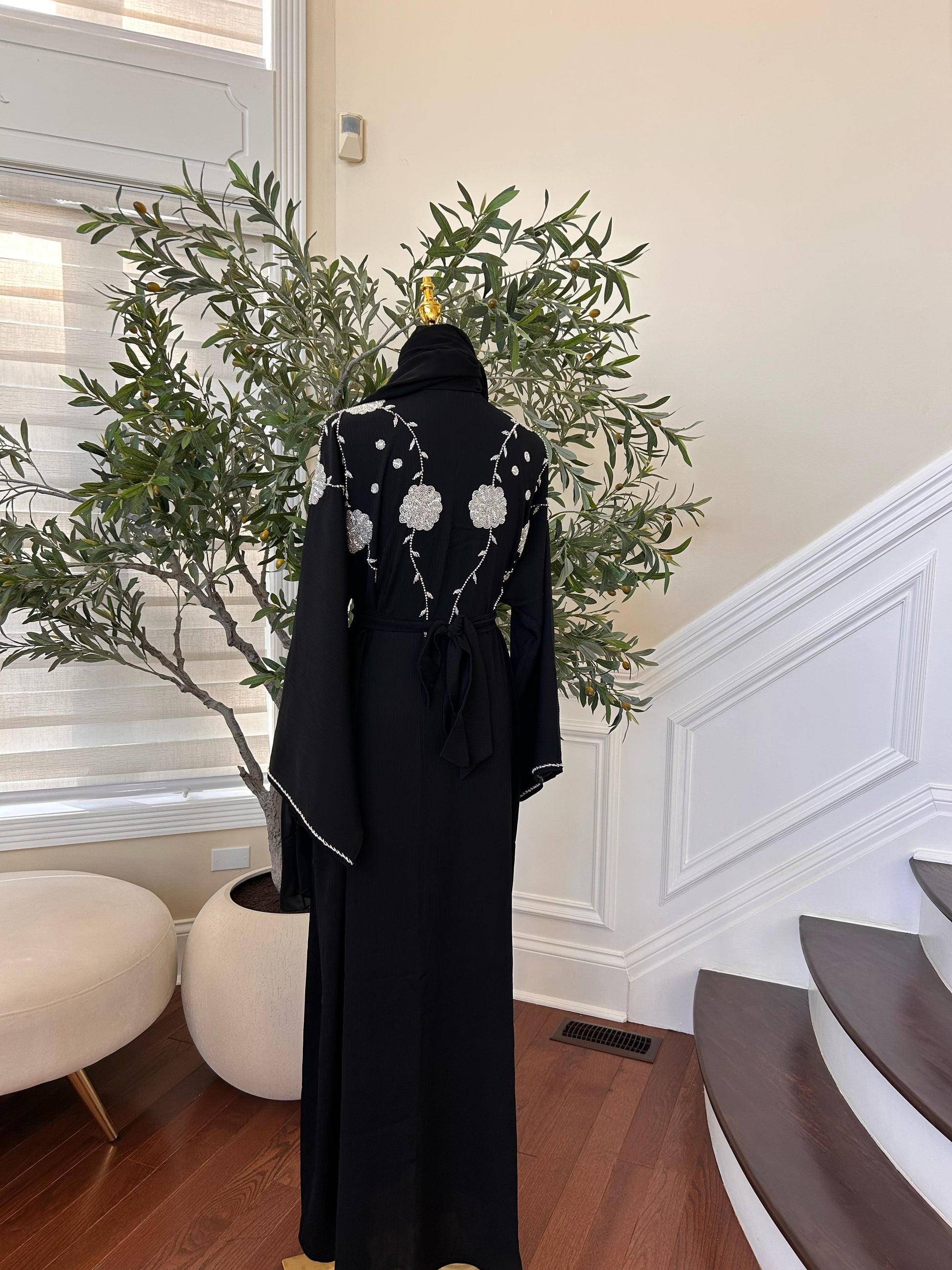 Black Beaded Charm Abaya