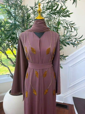 Muave Golden Detail Charm Abaya
