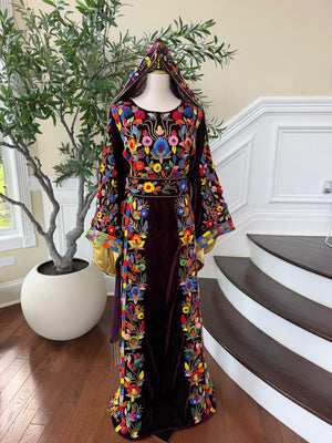Purple Beaded Embroidery Tatreez Thobe