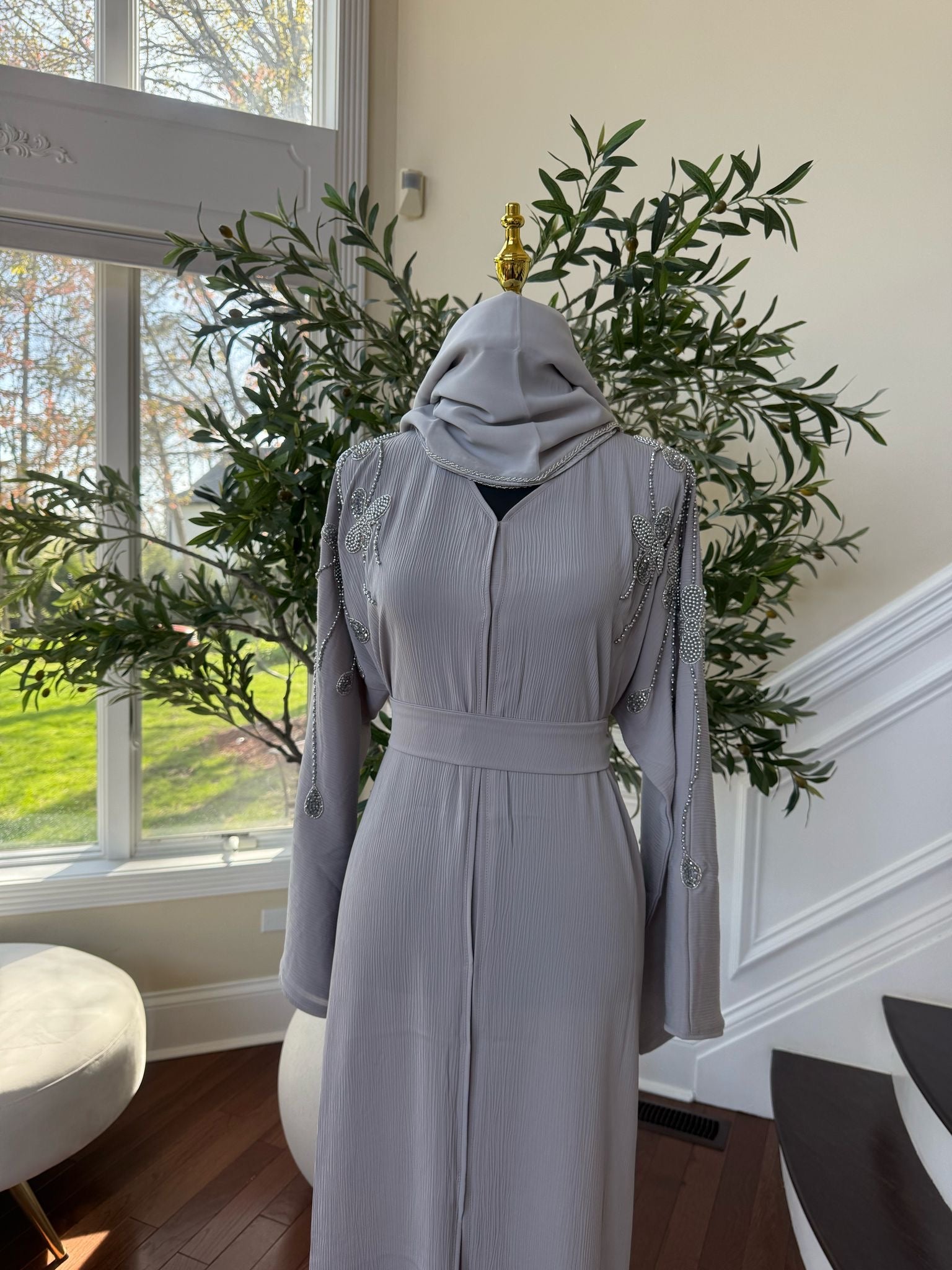 Grey Beaded Abaya