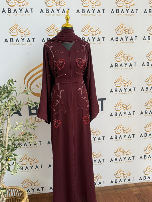 Elegant Red Beaded Abaya
