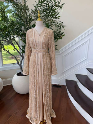 Beige Beaded Two Piece Kuftan