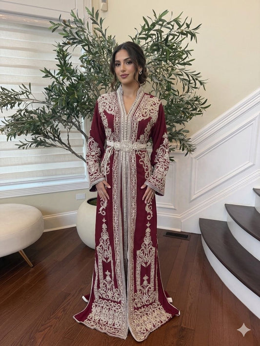 Red Royale Silver Embroidered Kuftan