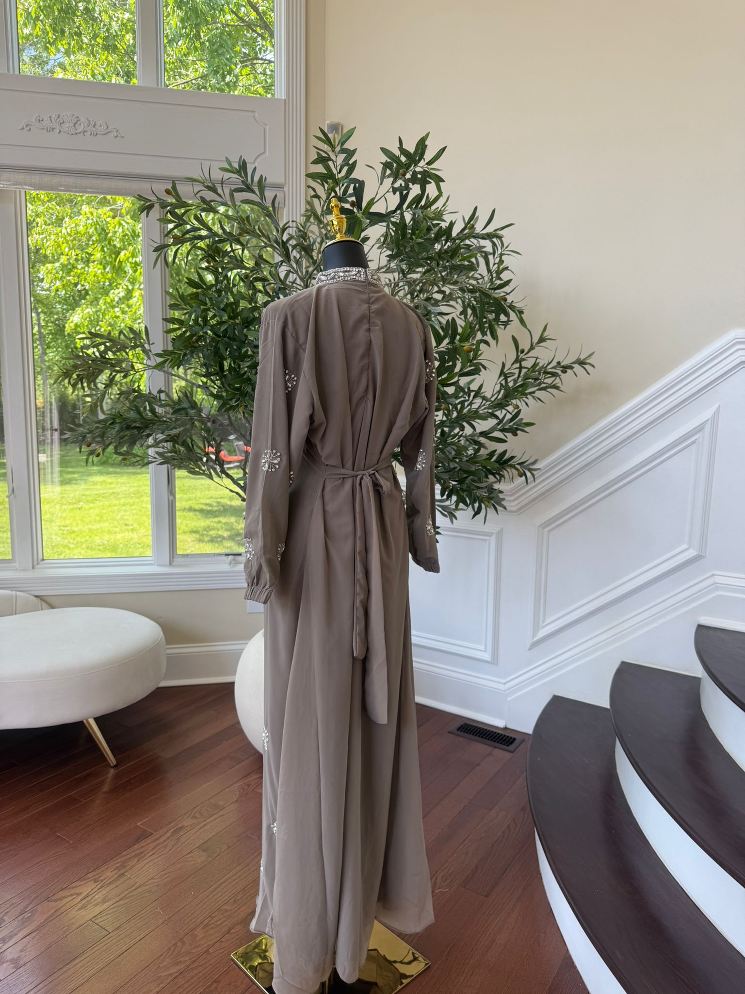 Taupe Shine Stonework Maxi Dres