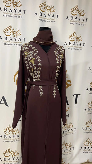 Elegant Abaya Featuring Beautiful Floral Handwork #202591