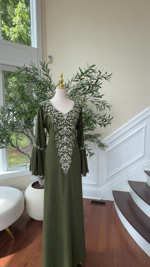 Green Silver Beaded Kuftan