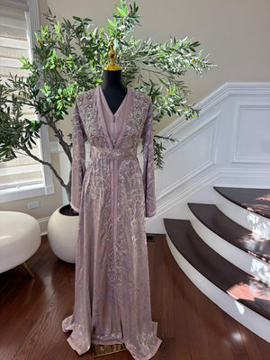 Elegant Dusty Rose Embroidered Moroccan Kaftan