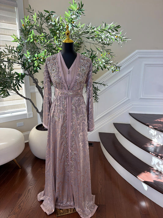 Elegant Dusty Rose Embroidered Moroccan Kaftan