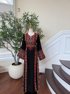 Red Embroidery Tatreez Black Thobe
