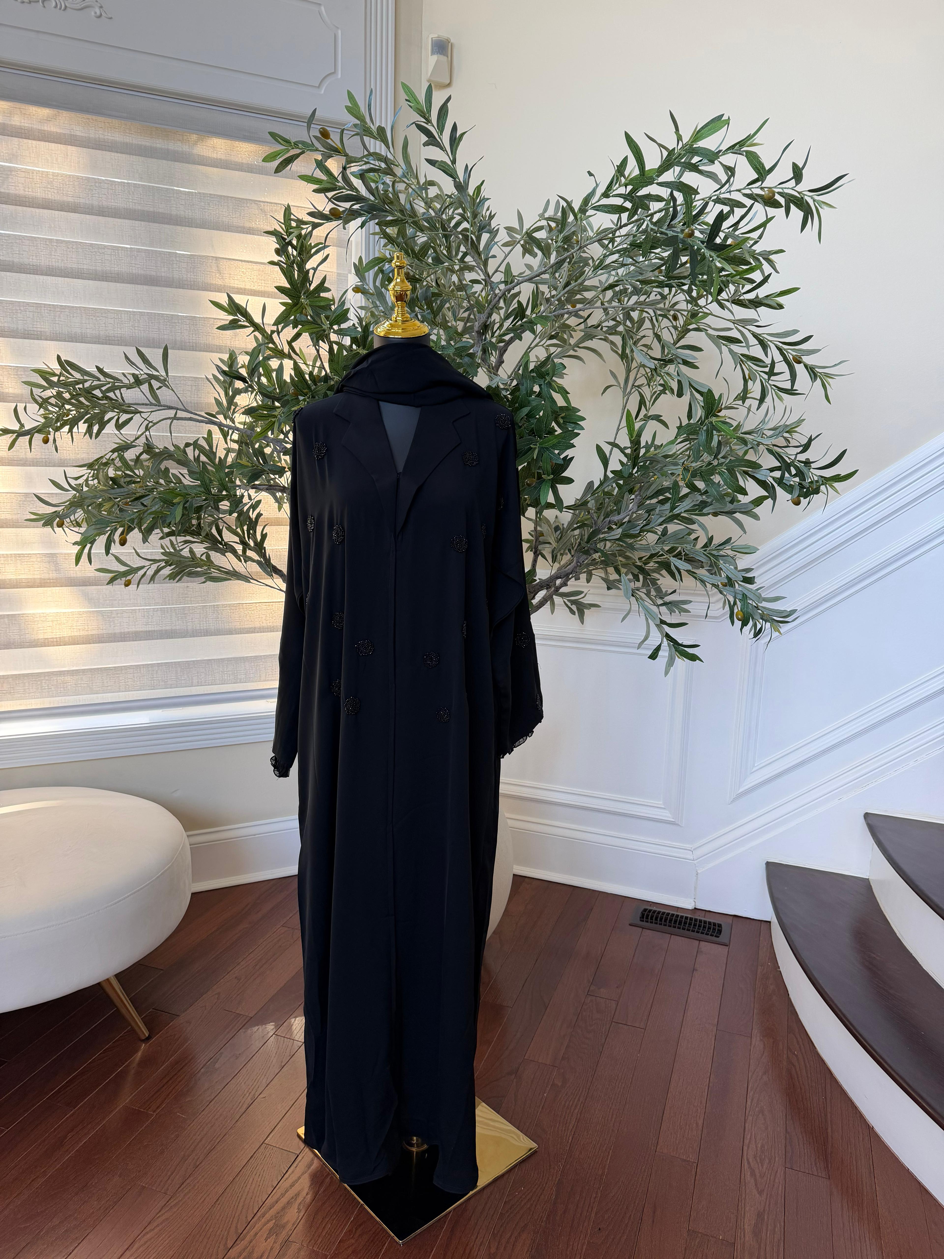 Black Rose Bloom Abaya