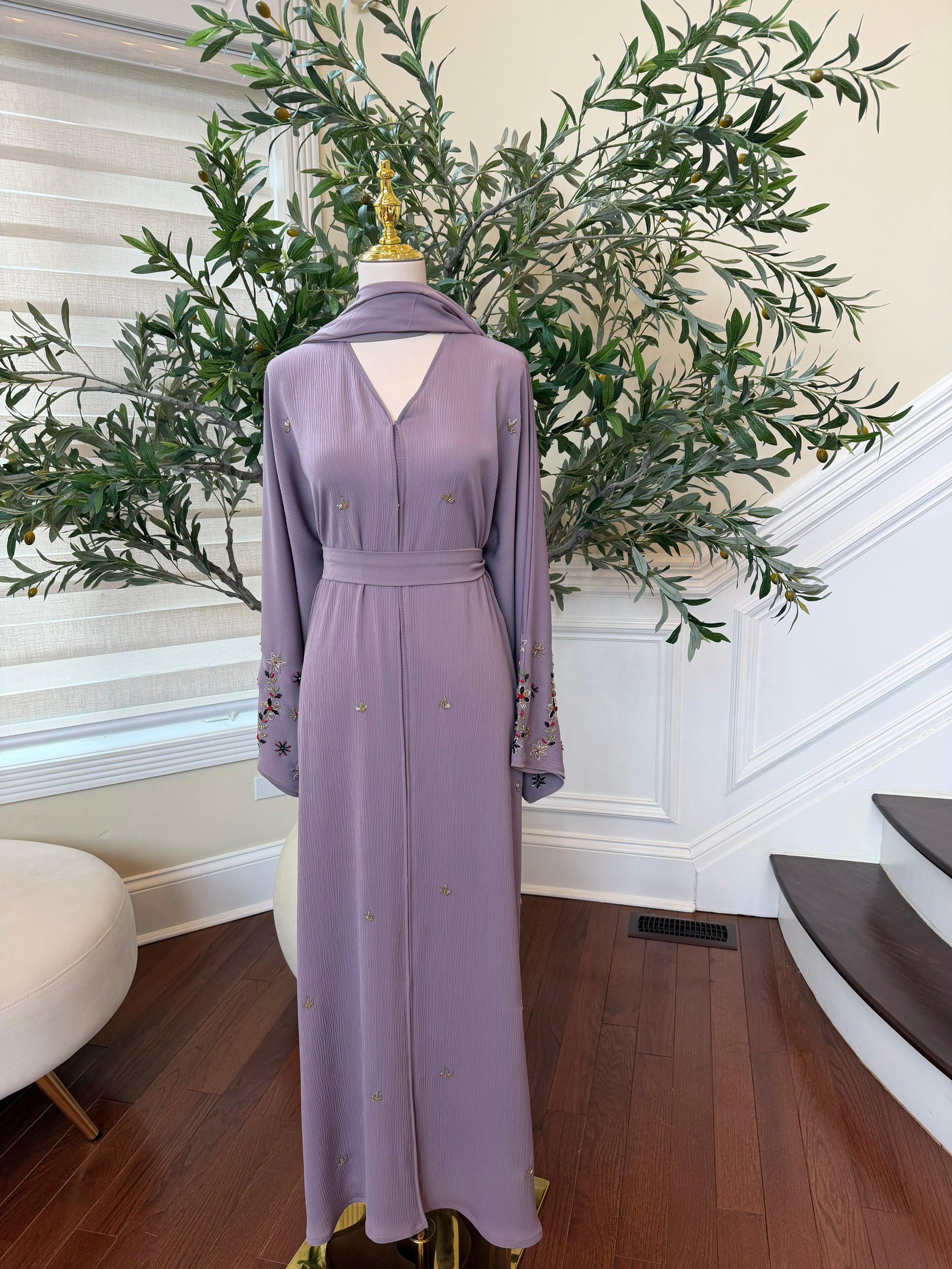 Lavender Rose Beaded Abaya