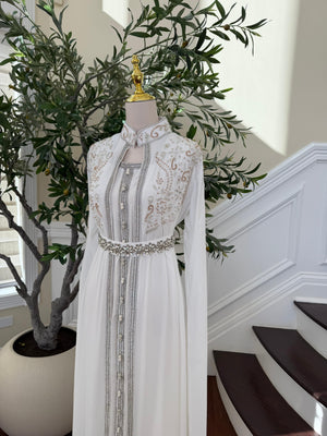 White Crystal Beaded Stone Kuftan