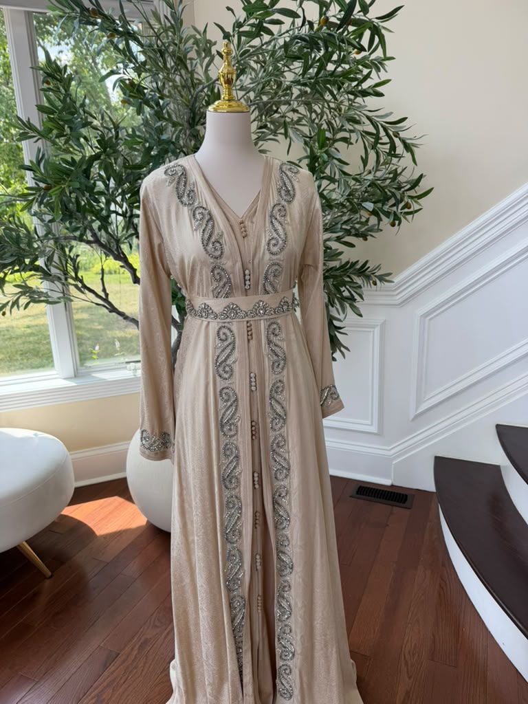 Peach Beaded Elegance Kuftan