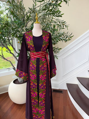 Purple Tatreez Embroidery Floral Thobe