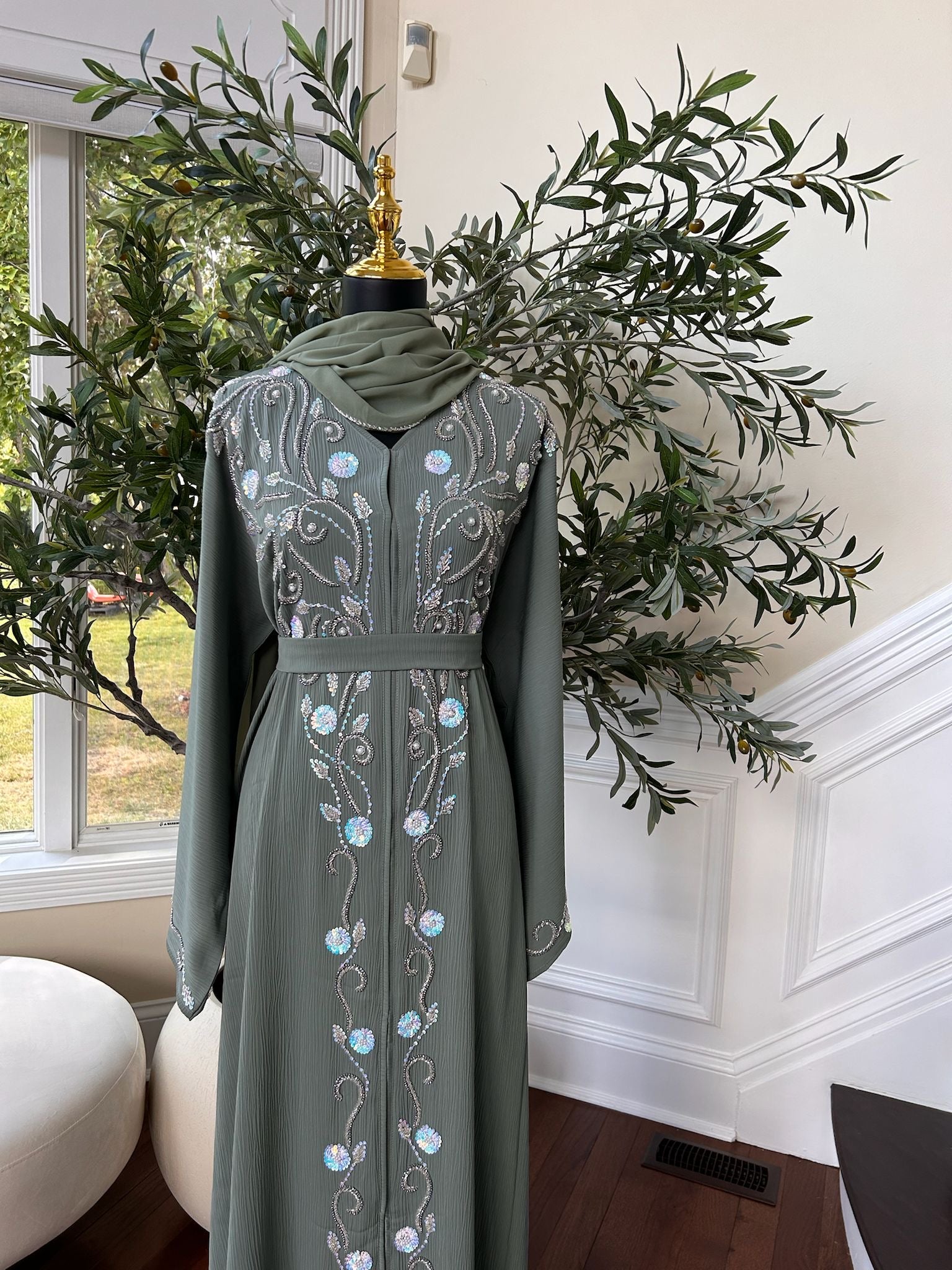 Sage Green Floral Essence Abaya