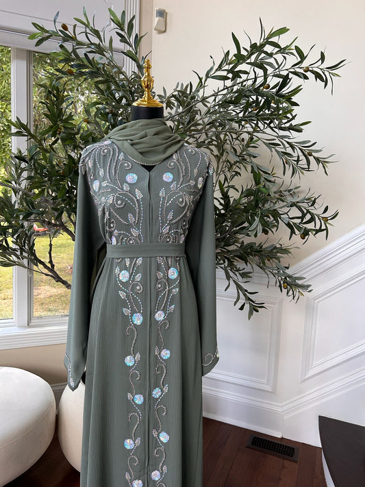 Sage Green Floral Essence Abaya