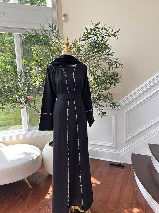 Black Crepe Fabric Charm Beaded Abaya