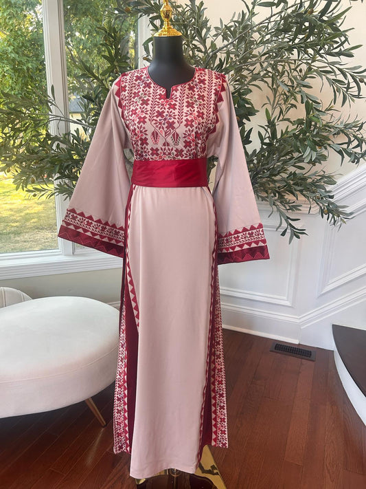 Cream Embroidery Red Detail Tatreez Thobe