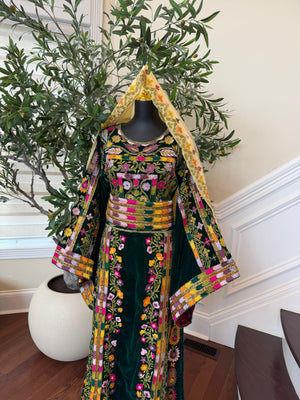 Green Velvet Beaded Stone Thobe