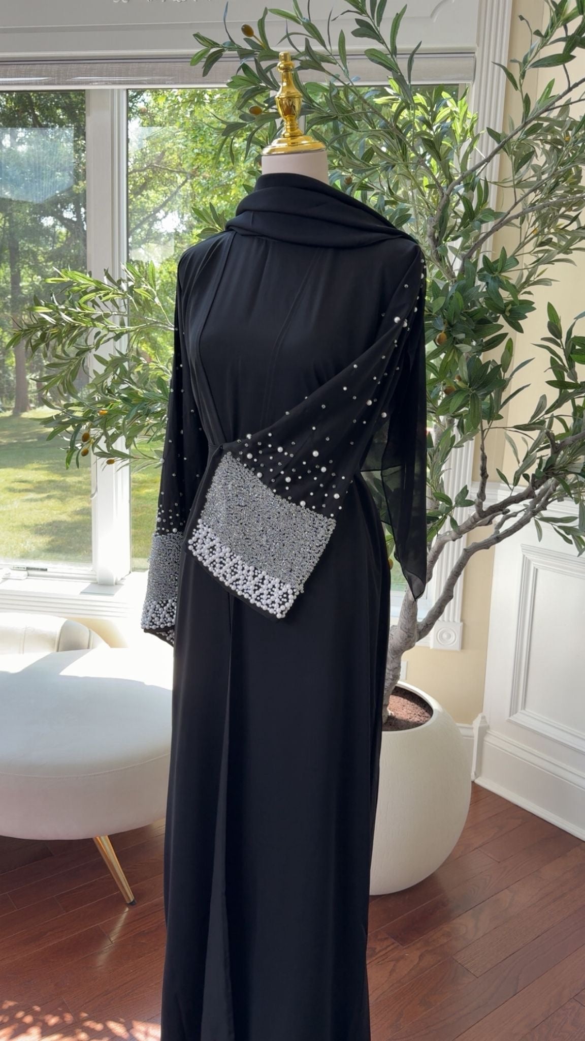 Black Beaded Charm Abaya