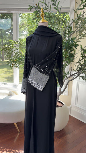 Black Beaded Charm Abaya