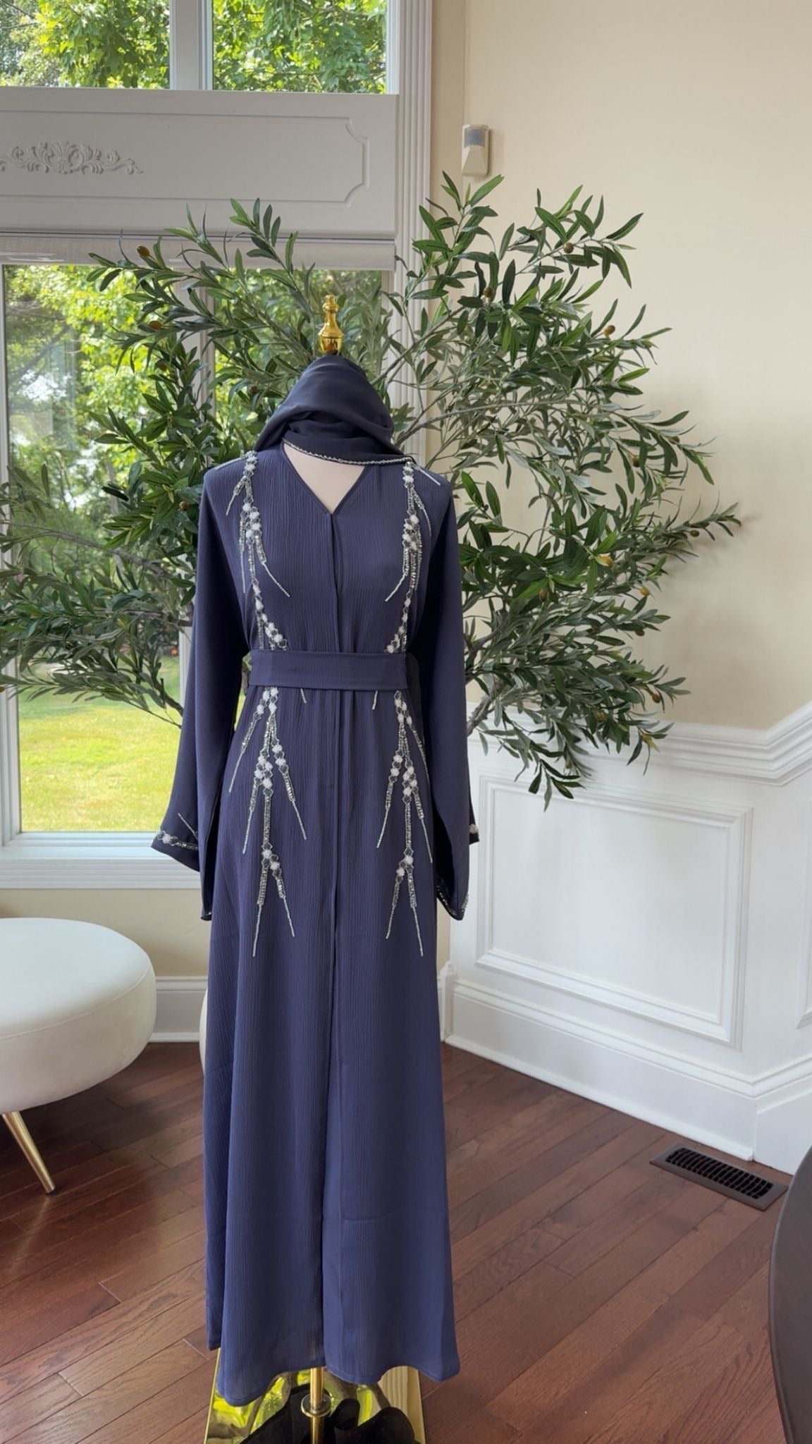 Blue Beaded Charm Abaya