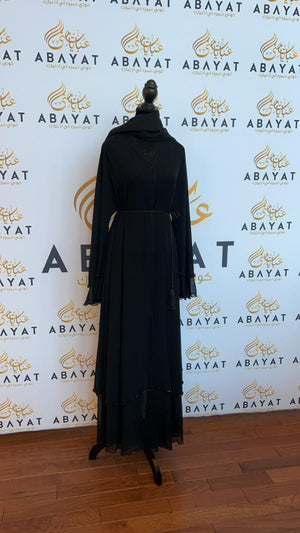 Stunning Black Ruffled Stone Abaya