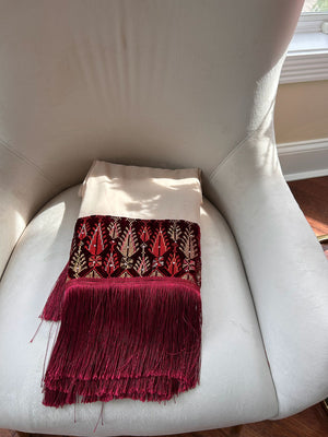Elegant Tan-Red Tatreez Khirka Shal Mandil